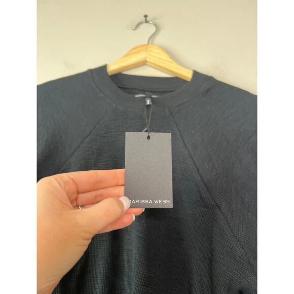 NWT Marissa Webb So Uptight Waffle Knit Crewneck Ribbed Trim Sweater Black - Picture 4 of 7